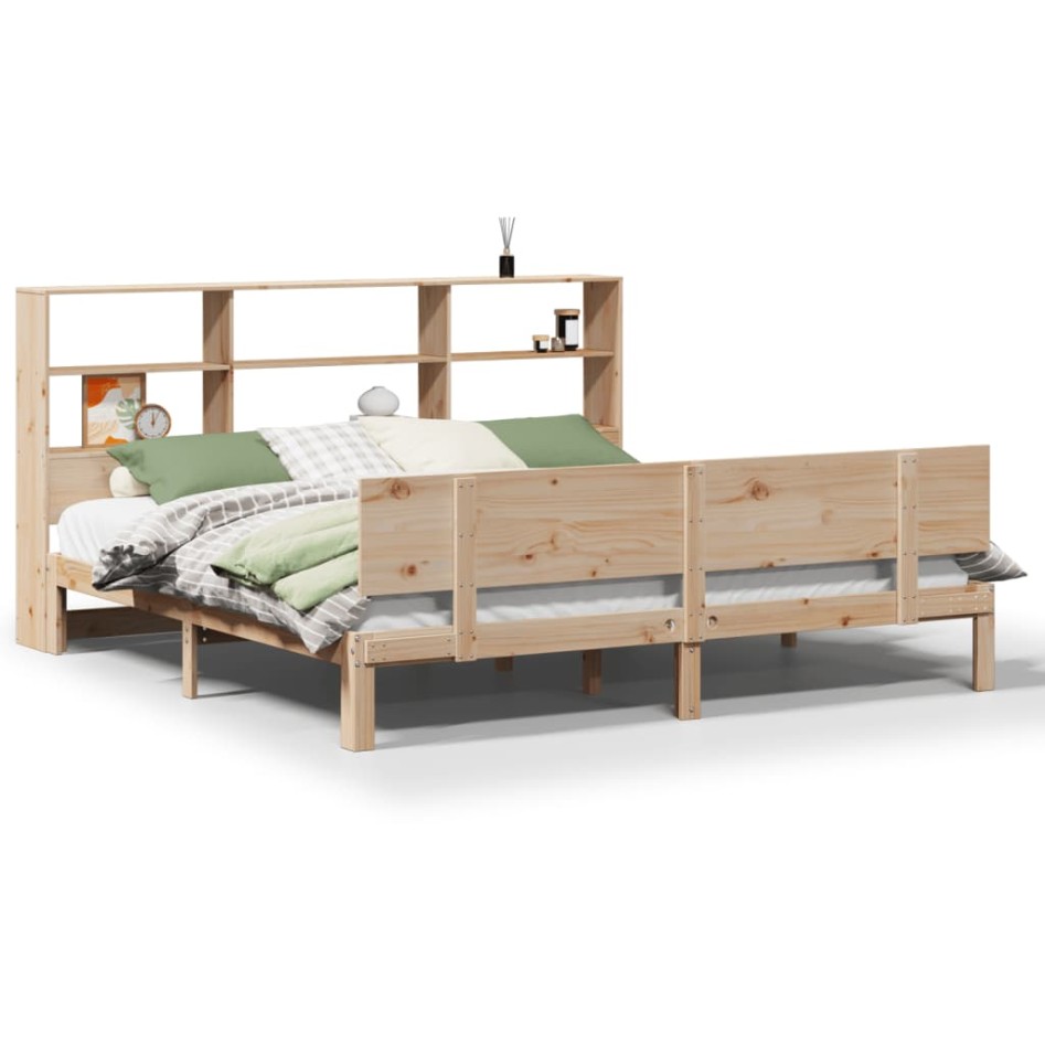 Cama con estantería sin colchón madera maciza de pino