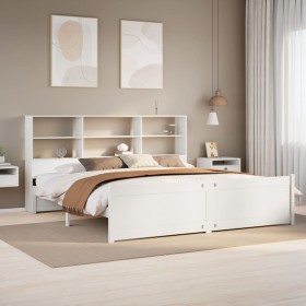 Cama con estantería sin colchón madera maciza blanca 200x200