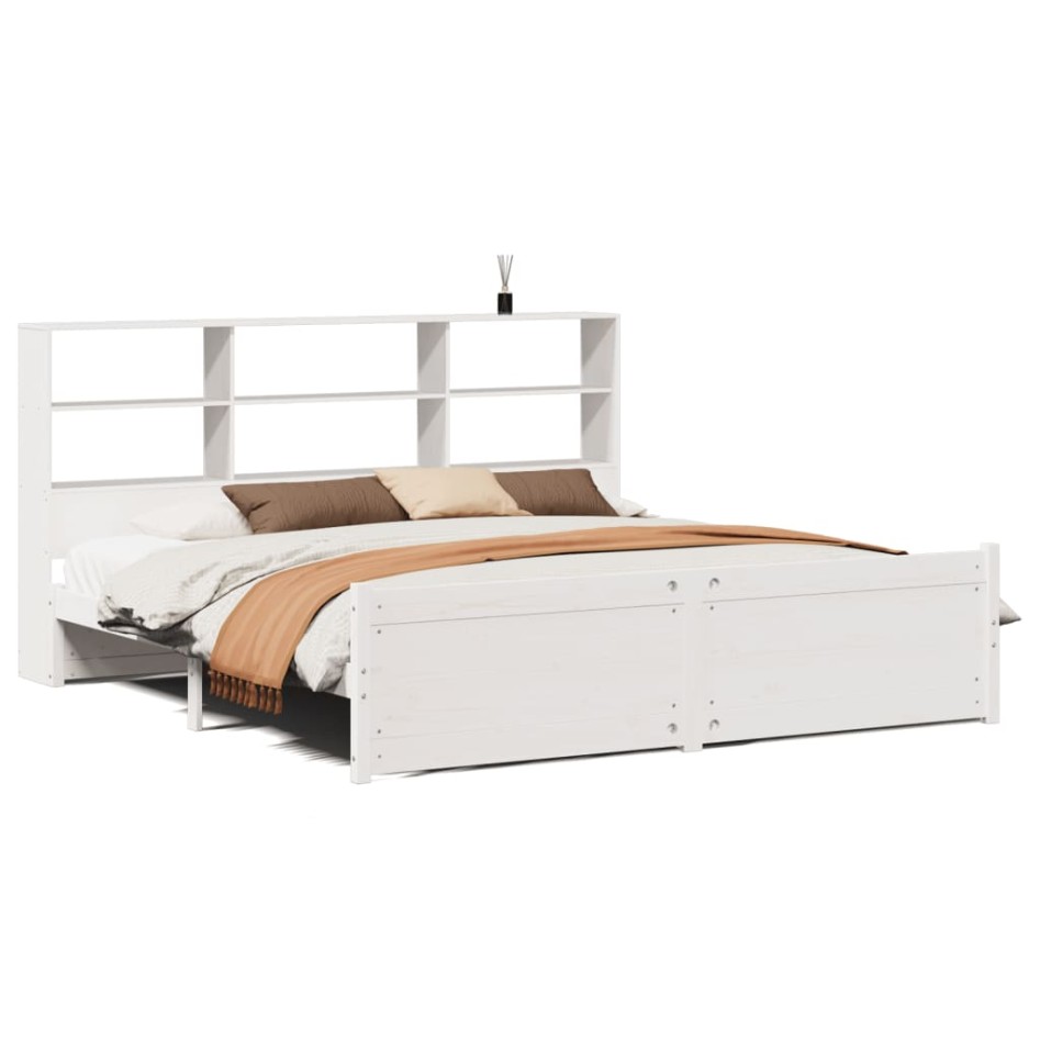 Cama con estantería sin colchón madera maciza blanca 200x200