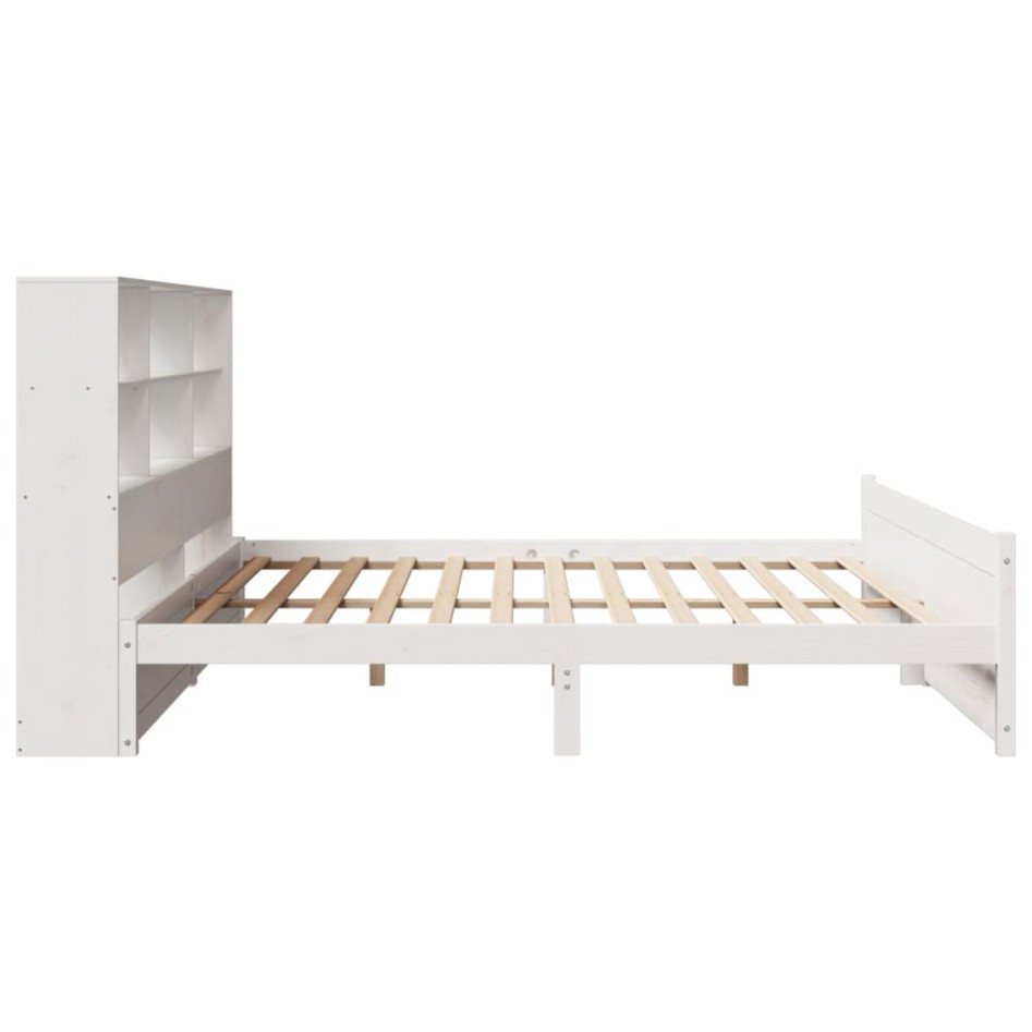 Cama con estantería sin colchón madera maciza blanca 200x200