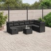Set de sofás de jardín 8 piezas y cojines ratán sintético negro