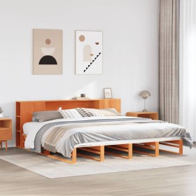 Cama con estantería sin colchón madera maciza marrón 180x200