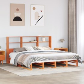 Cama con estantería sin colchón madera maciza marrón 200x200