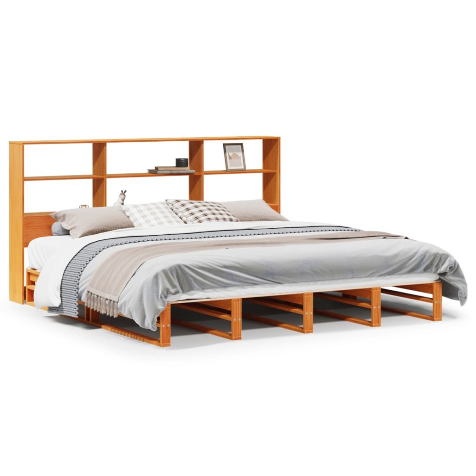 Cama con estantería sin colchón madera maciza marrón 200x200
