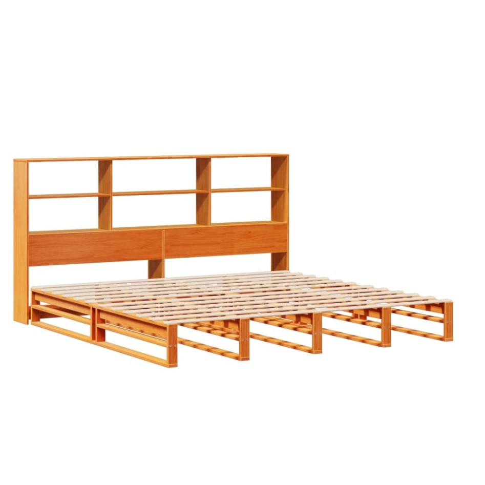 Cama con estantería sin colchón madera maciza marrón 200x200