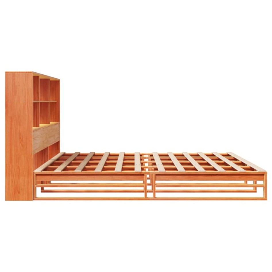 Cama con estantería sin colchón madera maciza marrón 200x200