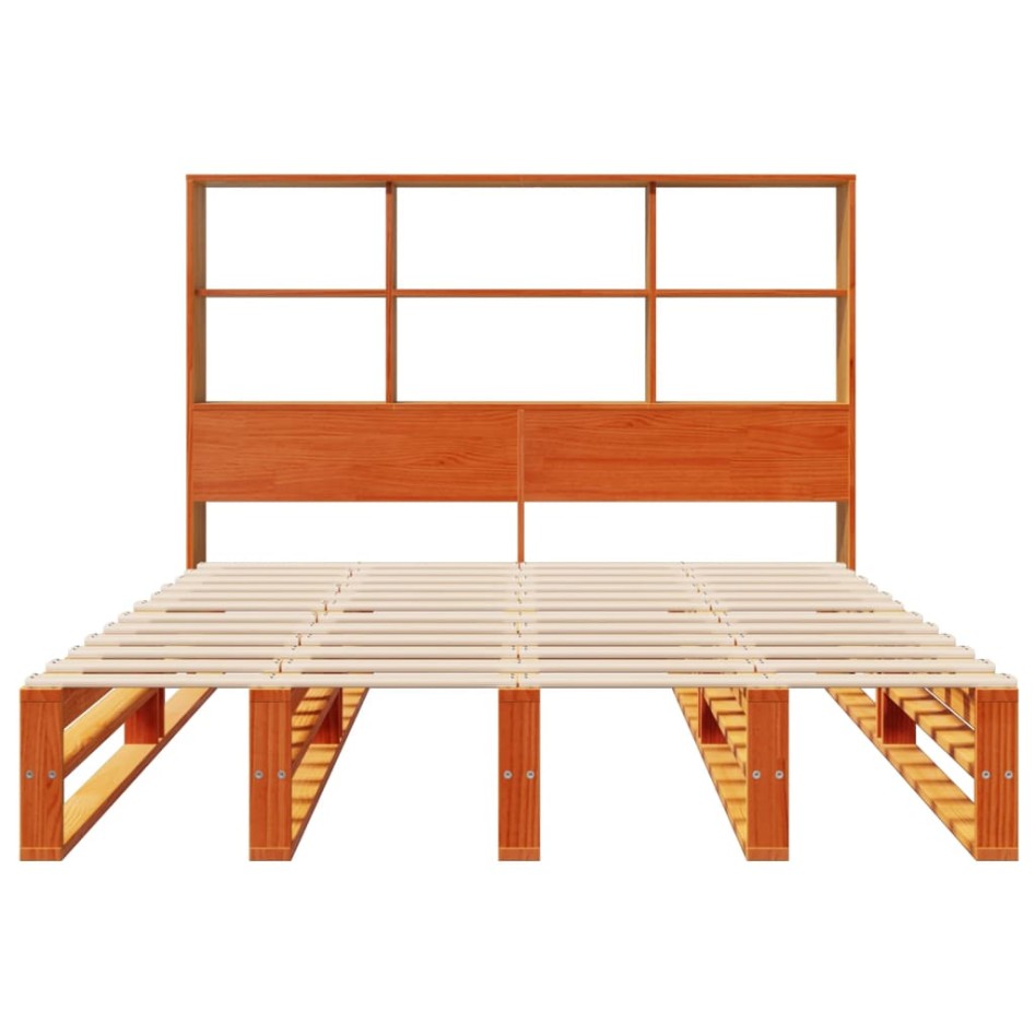 Cama con estantería sin colchón madera maciza marrón 120x190