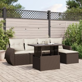 Set sofás de jardín 6 piezas y cojines ratán sintético