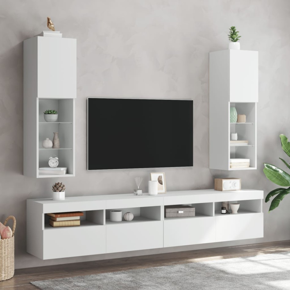 Muebles de TV con luces LED 2 uds blanco 30,5x30x102