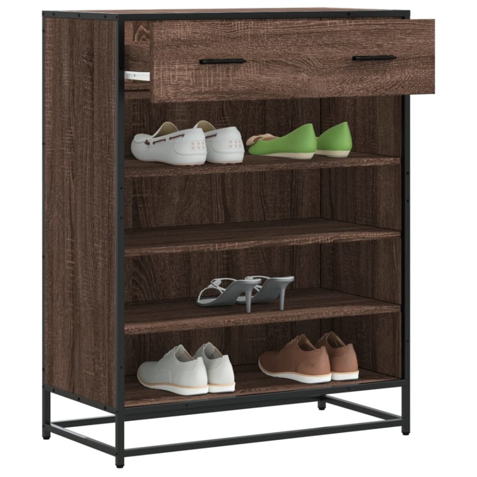 Zapatero de madera y metal marrón roble 75x38x97,5