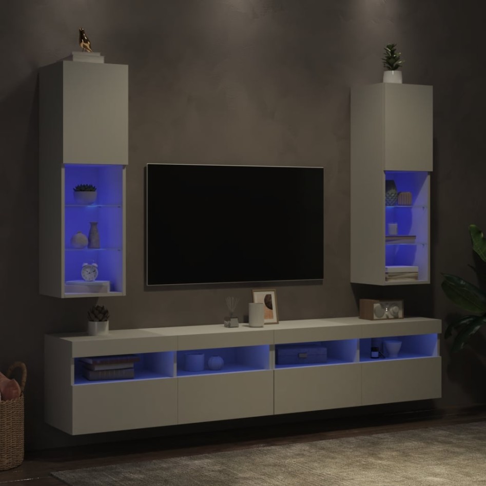 Muebles de TV con luces LED 2 uds blanco 30,5x30x102