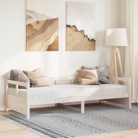 Sofá cama con colchón madera maciza de pino blanco 80x200