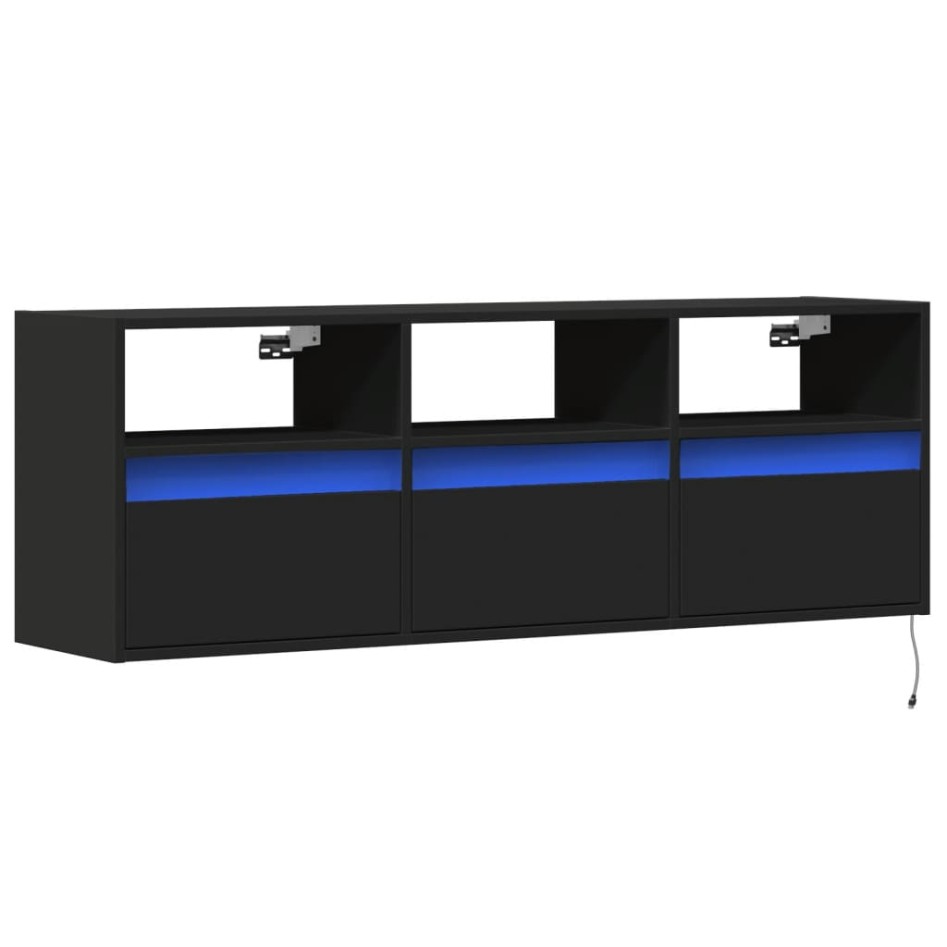 Mueble de TV de pared con luces LED negro 130x31x45