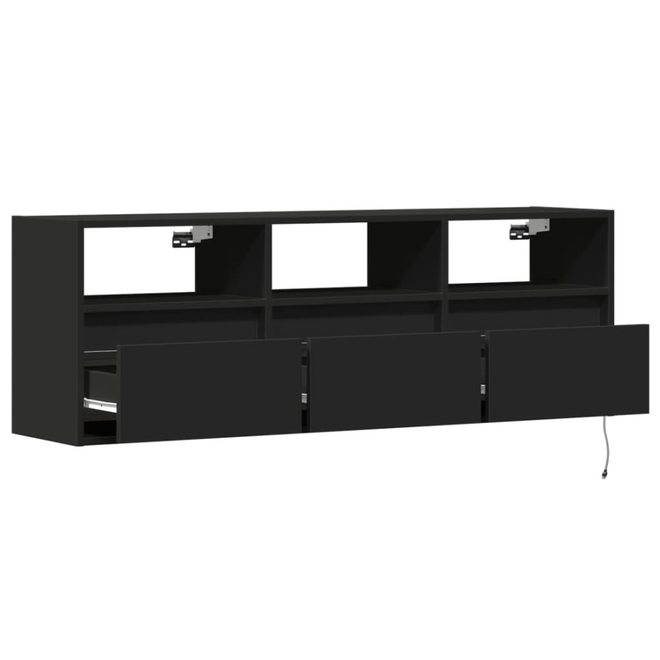 Mueble de TV de pared con luces LED negro 130x31x45