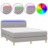 Cama box spring colchón y luces LED tela gris claro 140x190