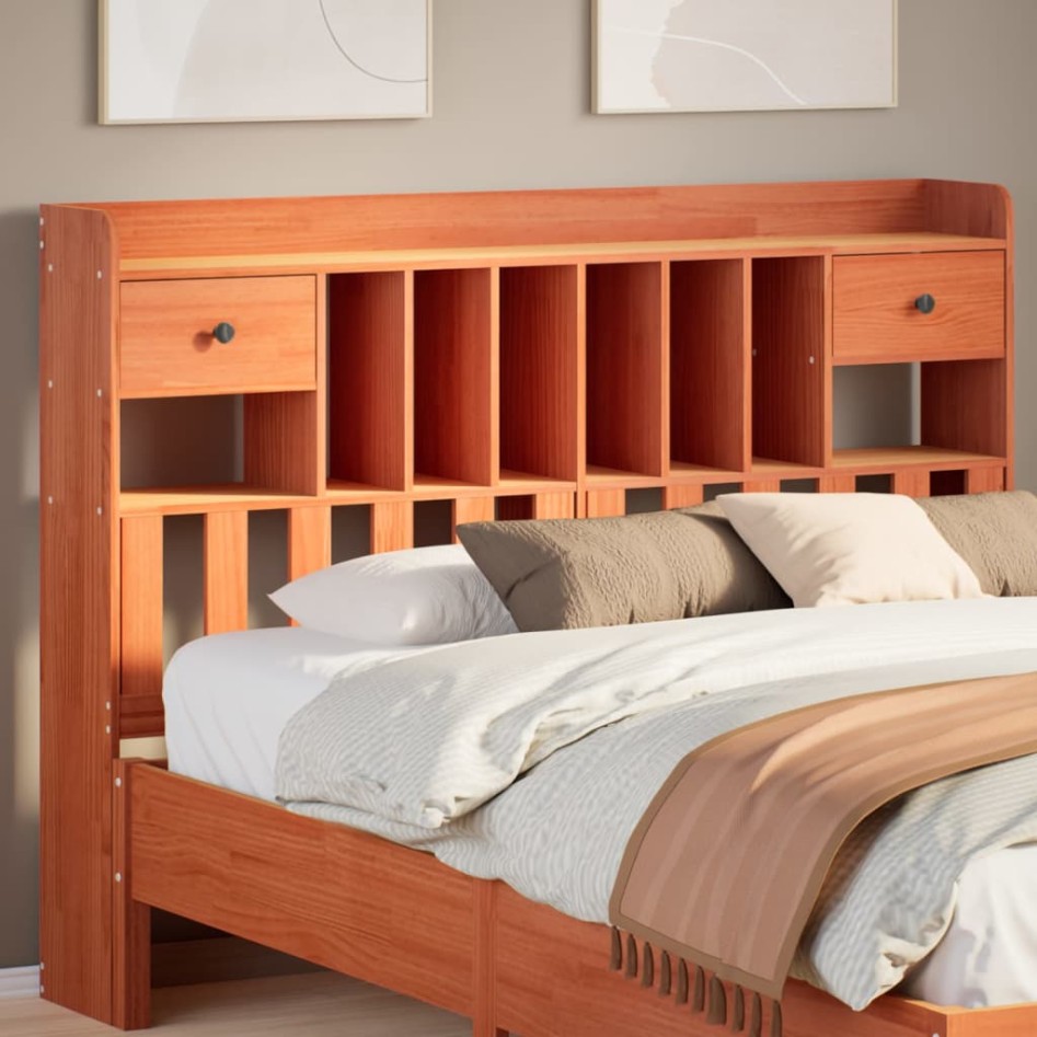 Cabecero de cama almacenaje madera maciza pino marrón 160
