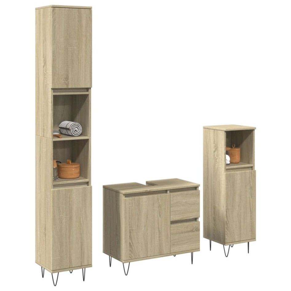 Set de muebles de baño 3 pzas madera contrachapada roble