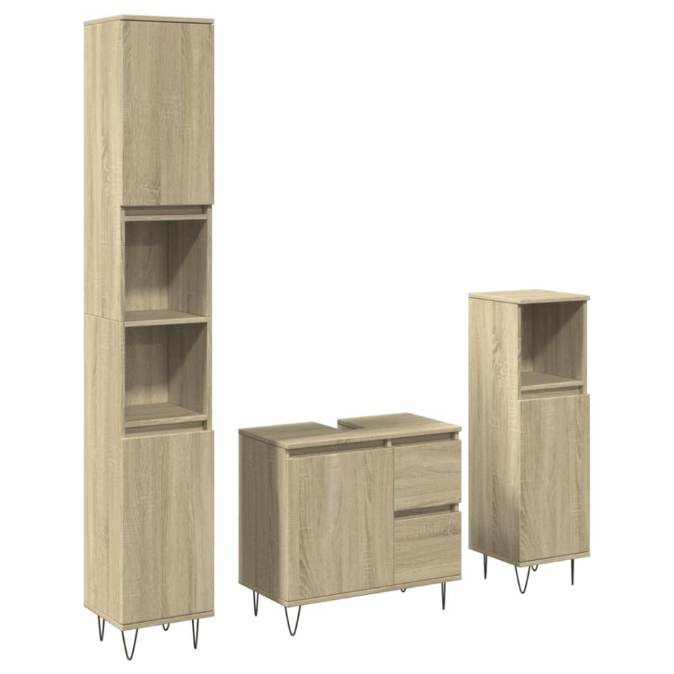 Set de muebles de baño 3 pzas madera contrachapada roble