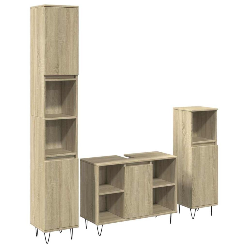 Set de muebles de baño 3 pzas madera contrachapada roble