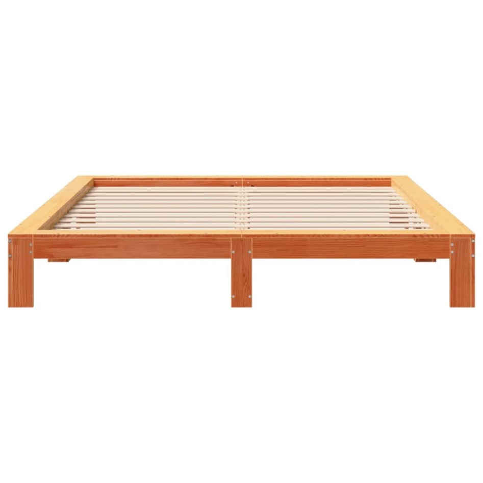 Cama sin colchón madera maciza de pino marrón cera 180x200