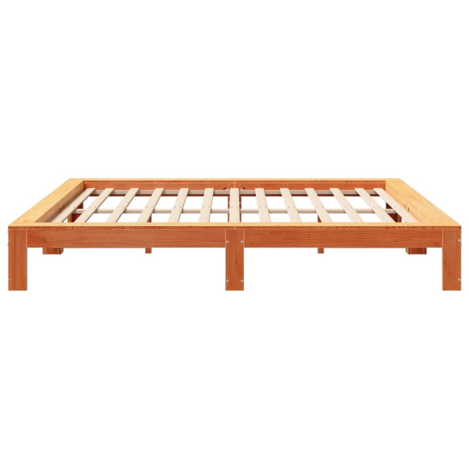 Cama sin colchón madera maciza de pino marrón cera 180x200
