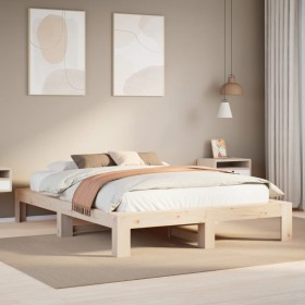Estructura de cama sin colchón madera de pino blanca 140x200