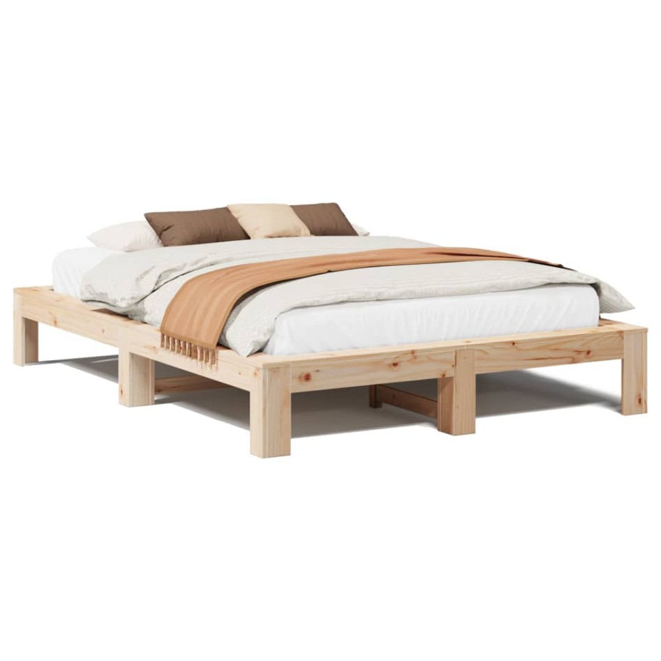 Estructura de cama sin colchón madera de pino blanca 140x200