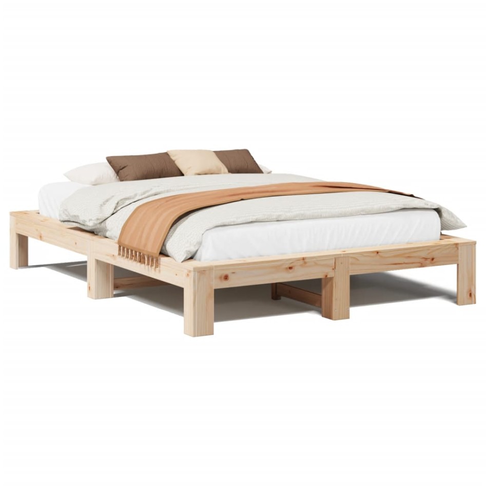 Estructura de cama sin colchón madera maciza de pino 140x190