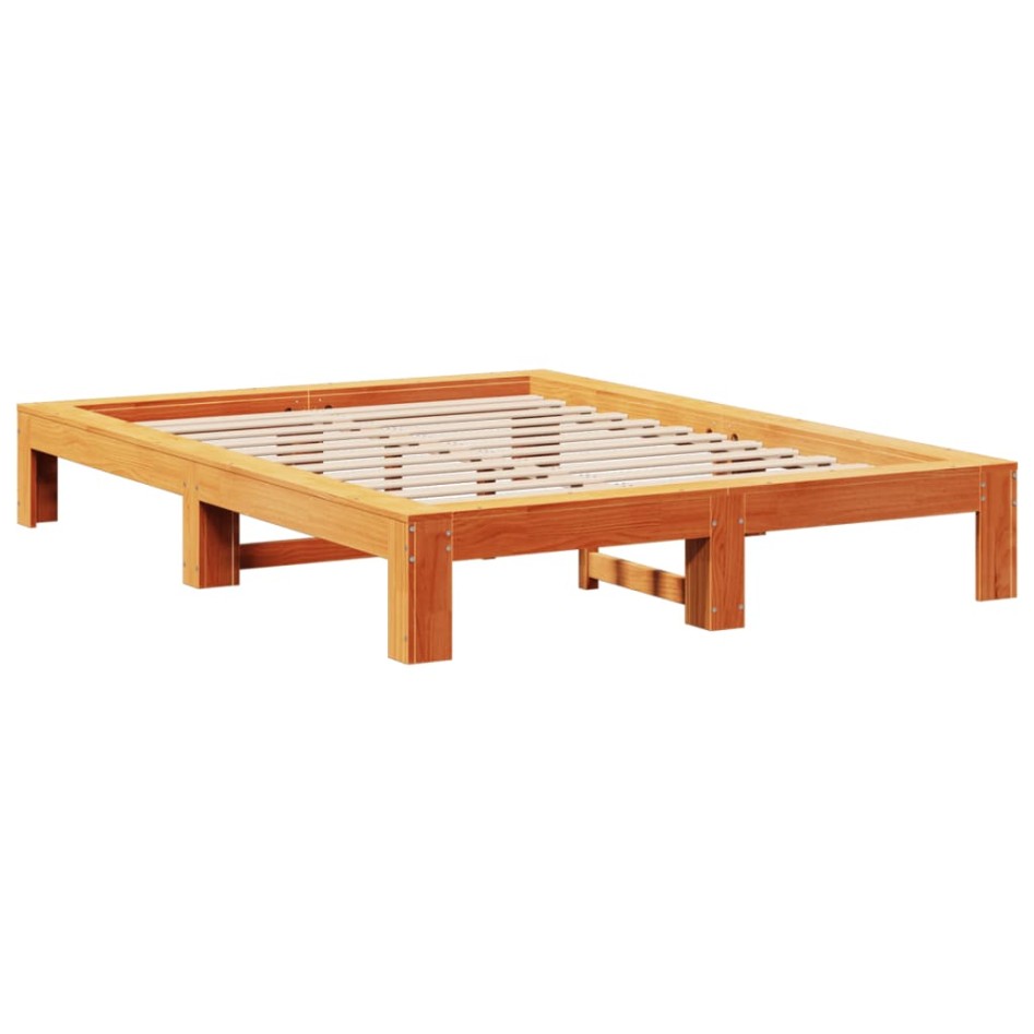 Cama sin colchón madera maciza de pino marrón cera 140x190