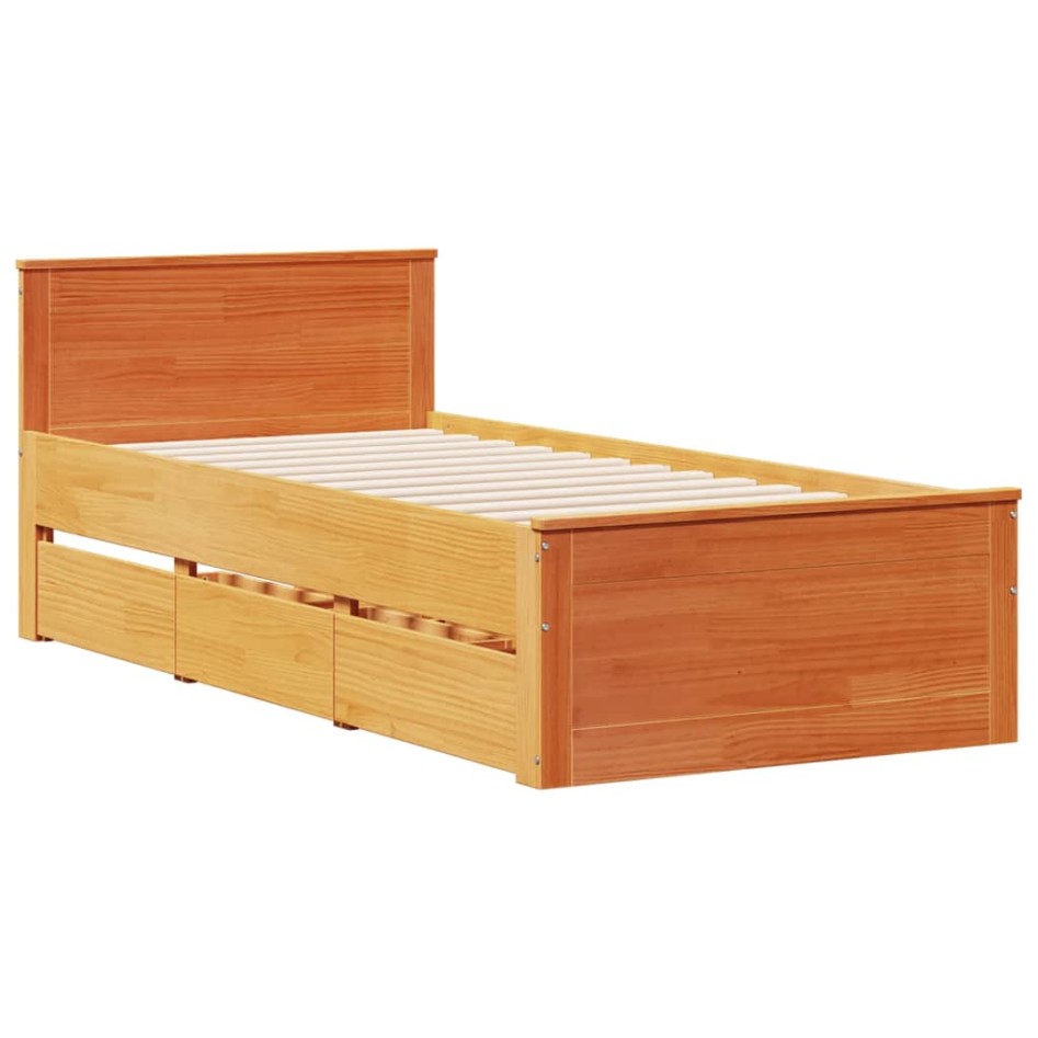 Cama con cabecero sin colchón madera maciza marrón 100x200