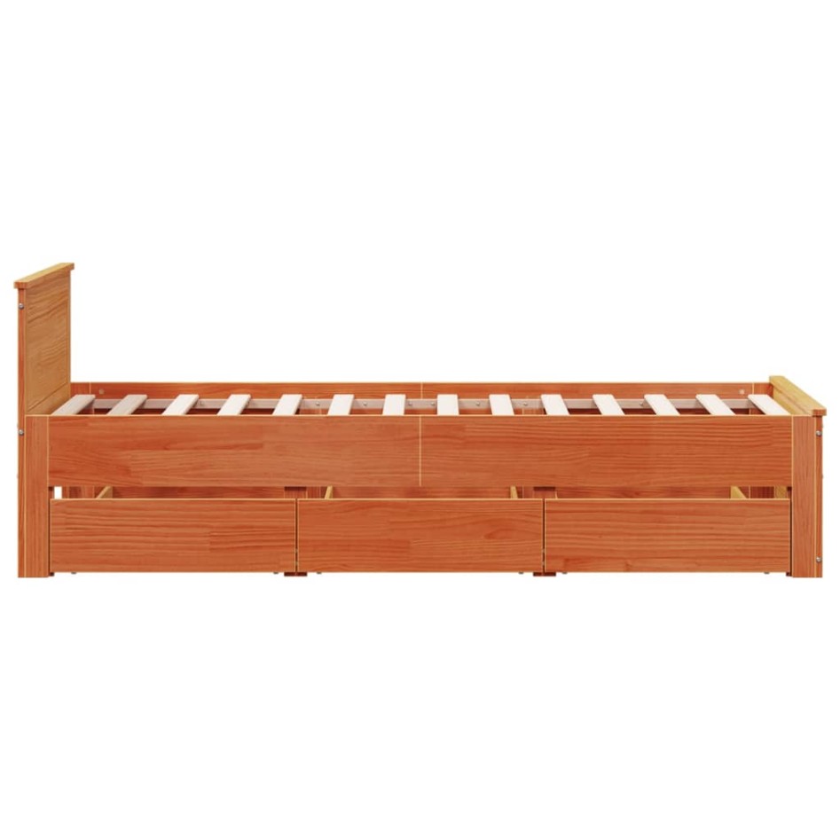 Cama con cabecero sin colchón madera maciza marrón 100x200
