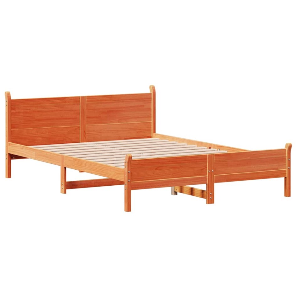 Cama sin colchón madera maciza de pino marrón cera 120x200