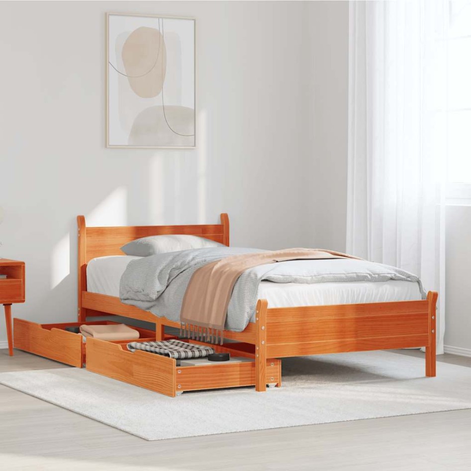 Estructura de cama sin colchón madera maciza marrón 75x190