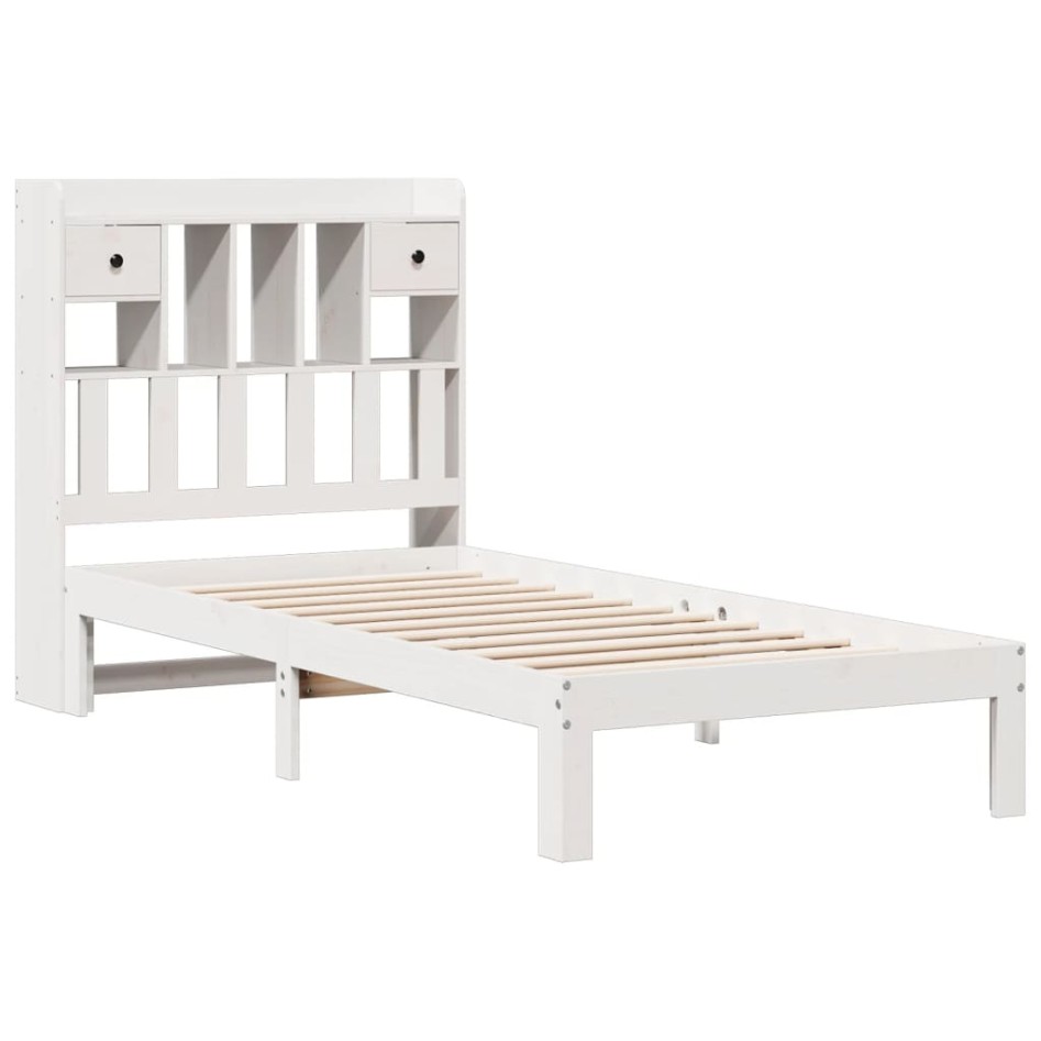 Cama con estantería sin colchón madera maciza blanca 100x200