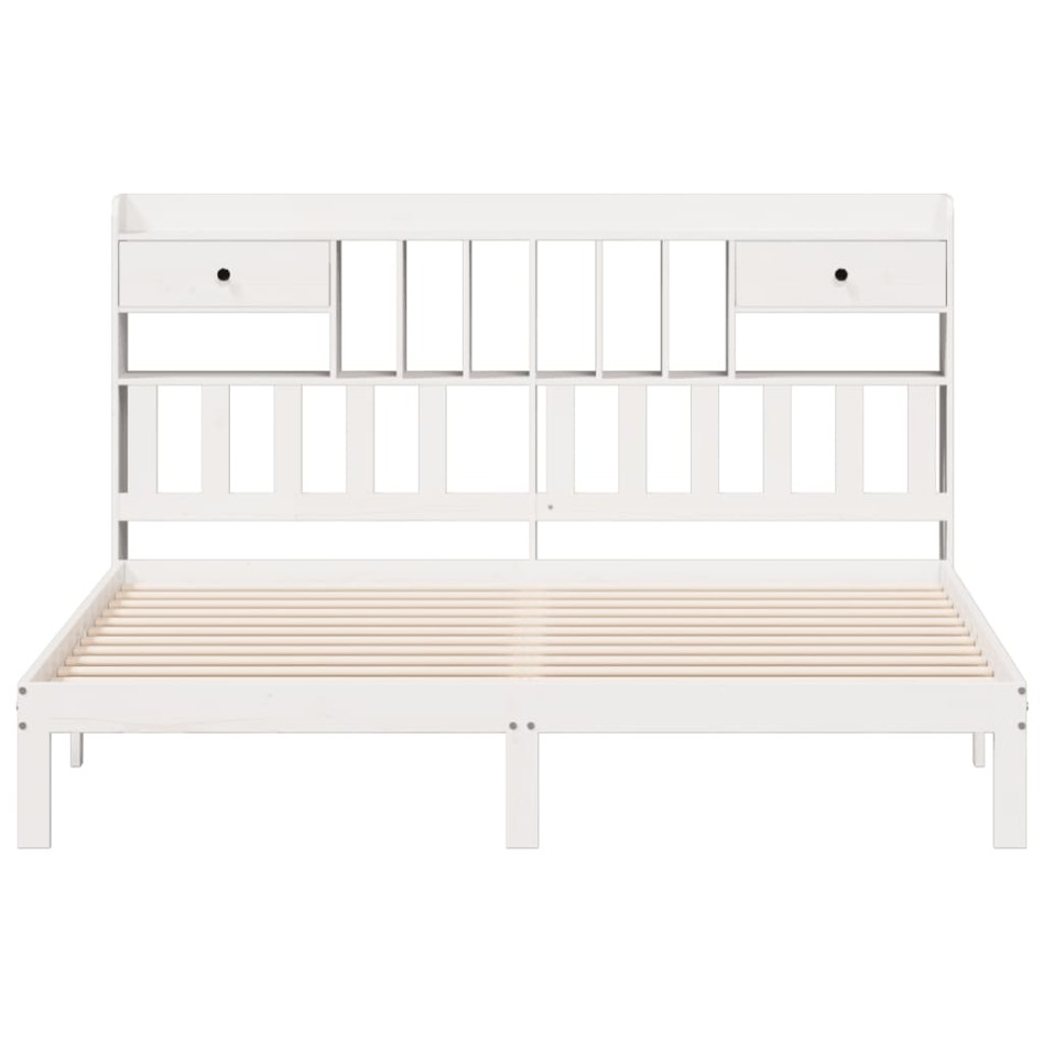 Cama con estantería sin colchón madera maciza blanca 180x200