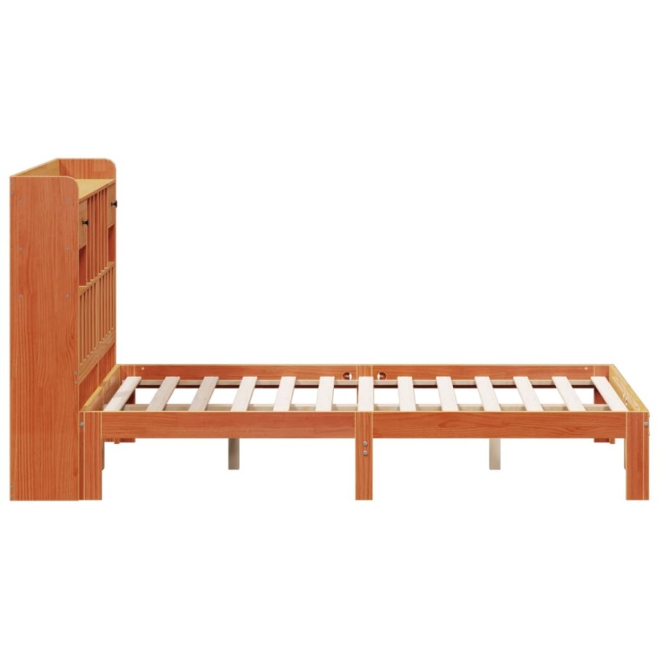 Cama con estantería sin colchón madera maciza marrón 140x190