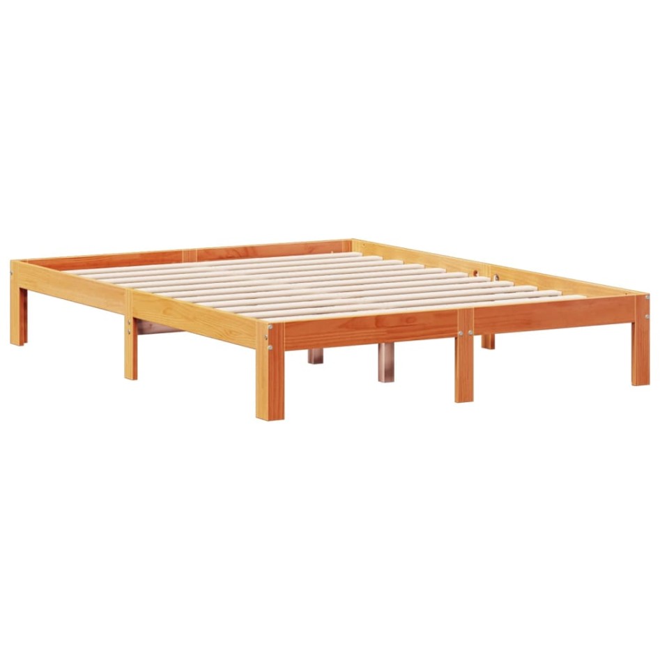 Cama con estantería sin colchón madera maciza marrón 140x190