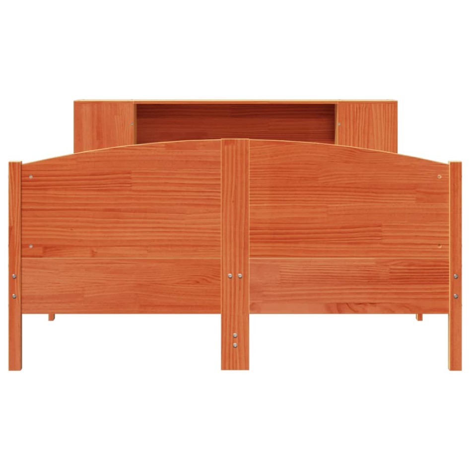 Cama con estantería sin colchón madera maciza marrón 140x190