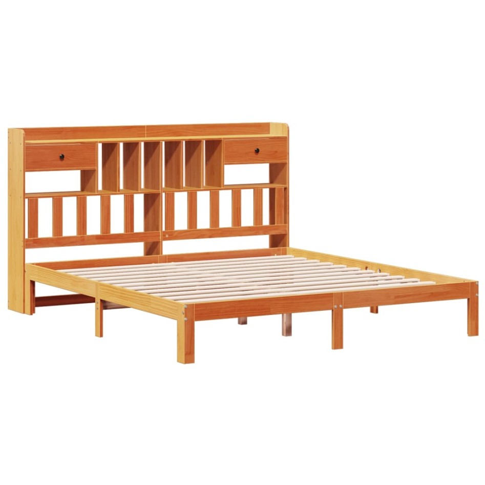 Cama con estantería sin colchón madera maciza marrón