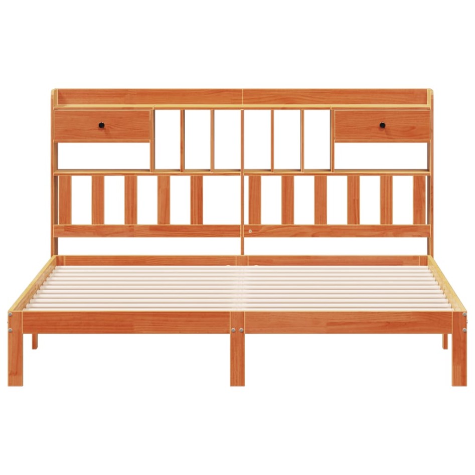 Cama con estantería sin colchón madera maciza marrón
