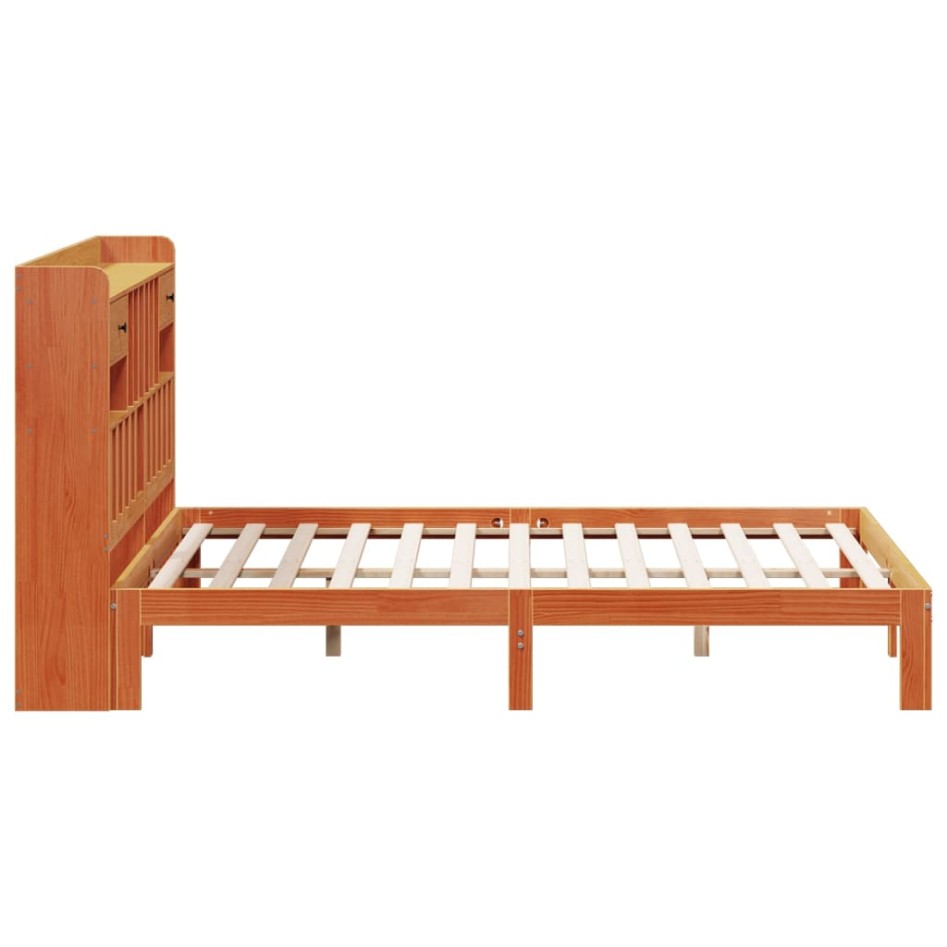 Cama con estantería sin colchón madera maciza marrón