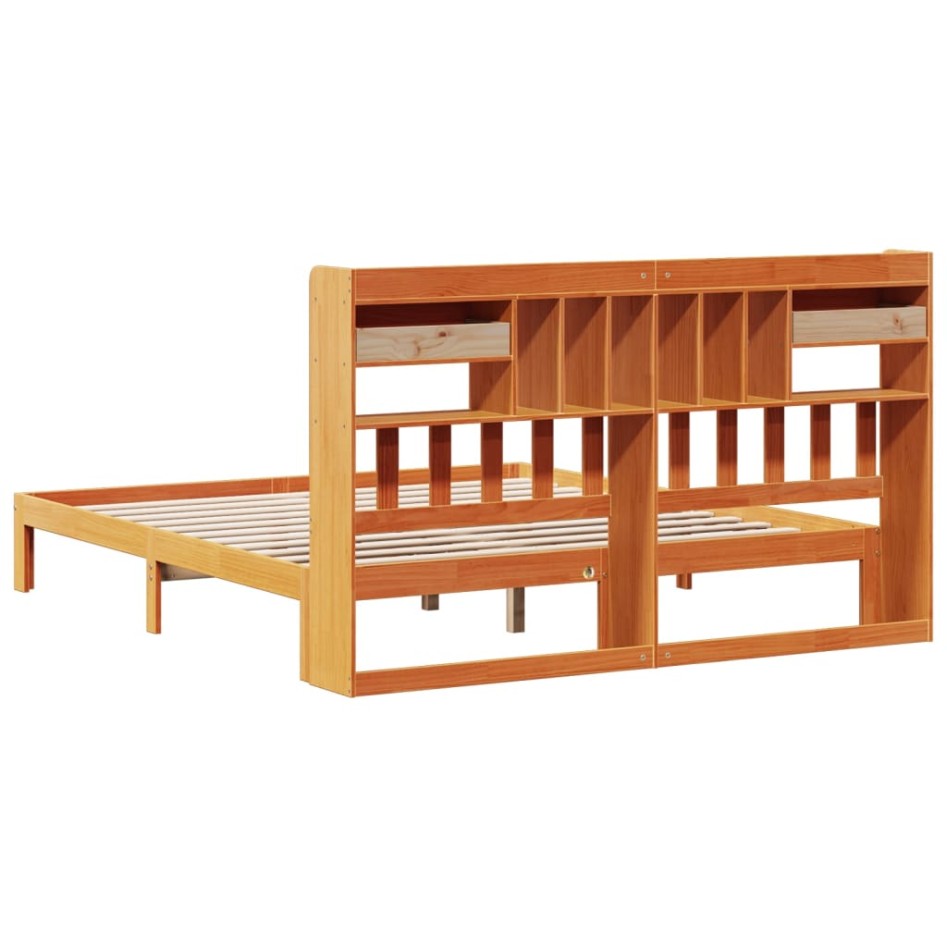 Cama con estantería sin colchón madera maciza marrón