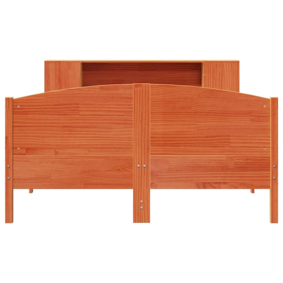 Cama con estantería sin colchón madera maciza marrón 140x200