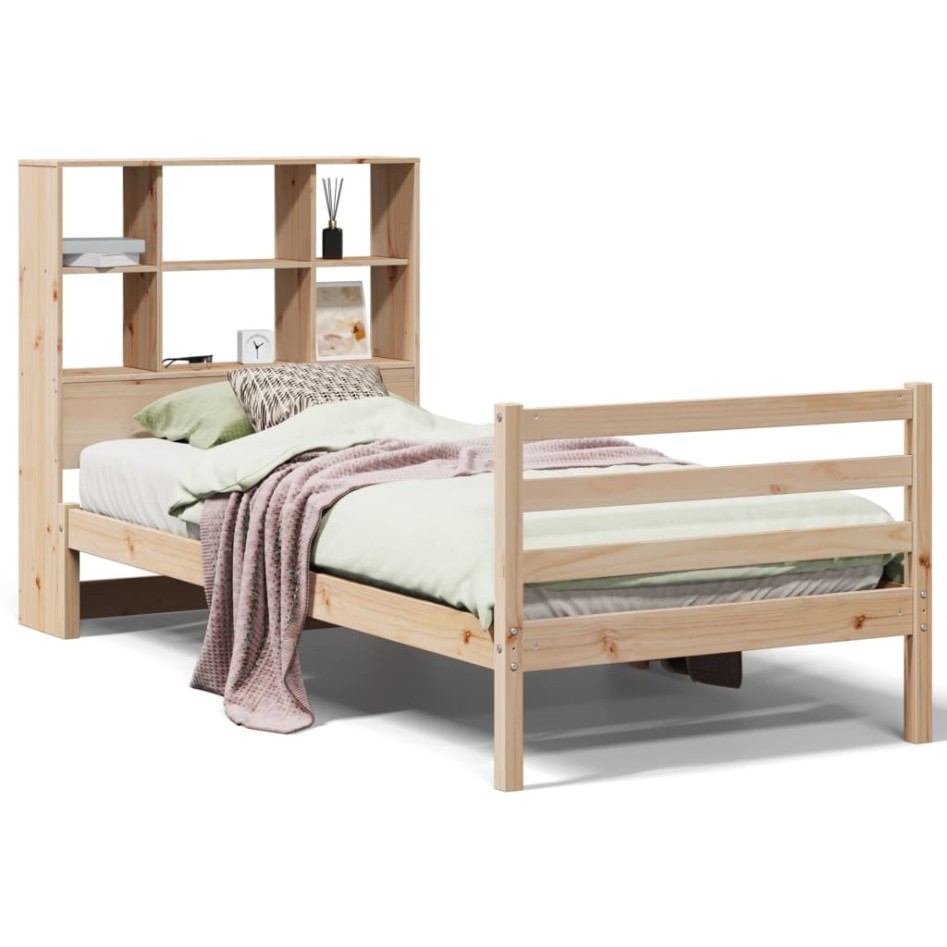 Cama con estantería sin colchón madera maciza de pino