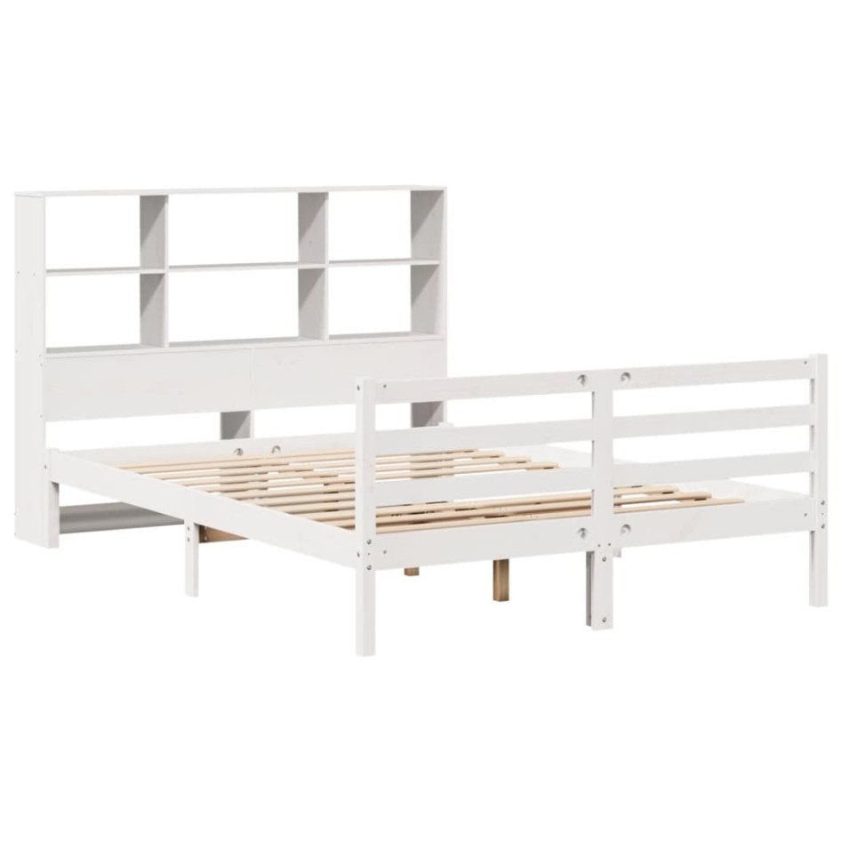 Cama con estantería sin colchón madera maciza blanca 160x200