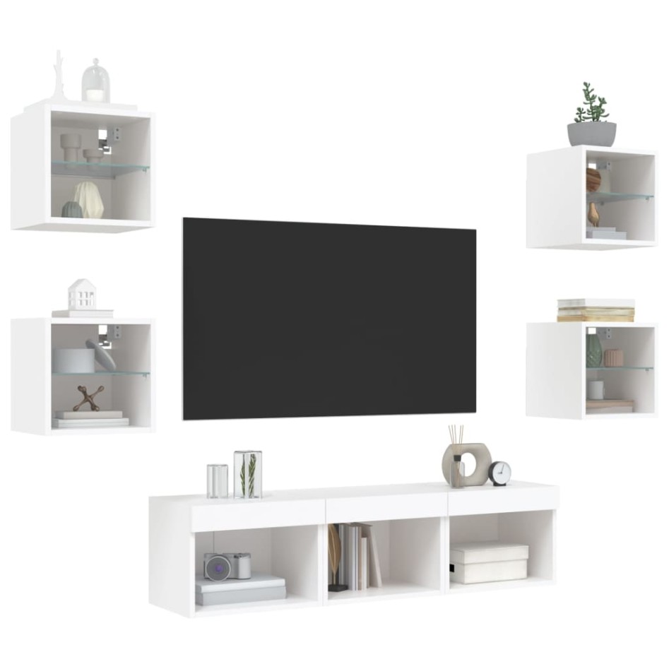 Muebles de TV de pared con LED 7 pzas madera ingeniería