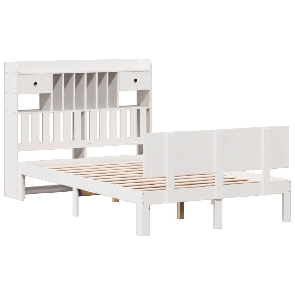 Cama con estantería sin colchón madera maciza blanca 135x190