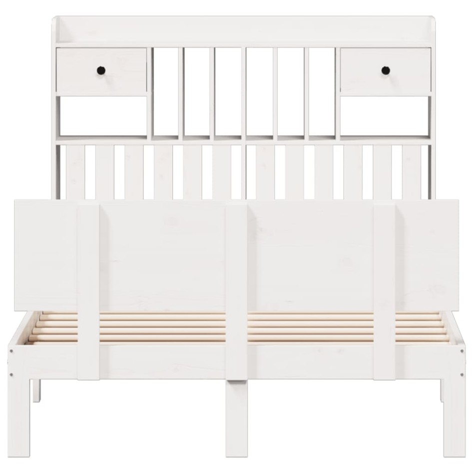 Cama con estantería sin colchón madera maciza blanca 135x190