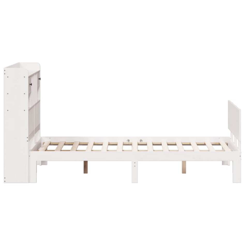Cama con estantería sin colchón madera maciza blanca 135x190