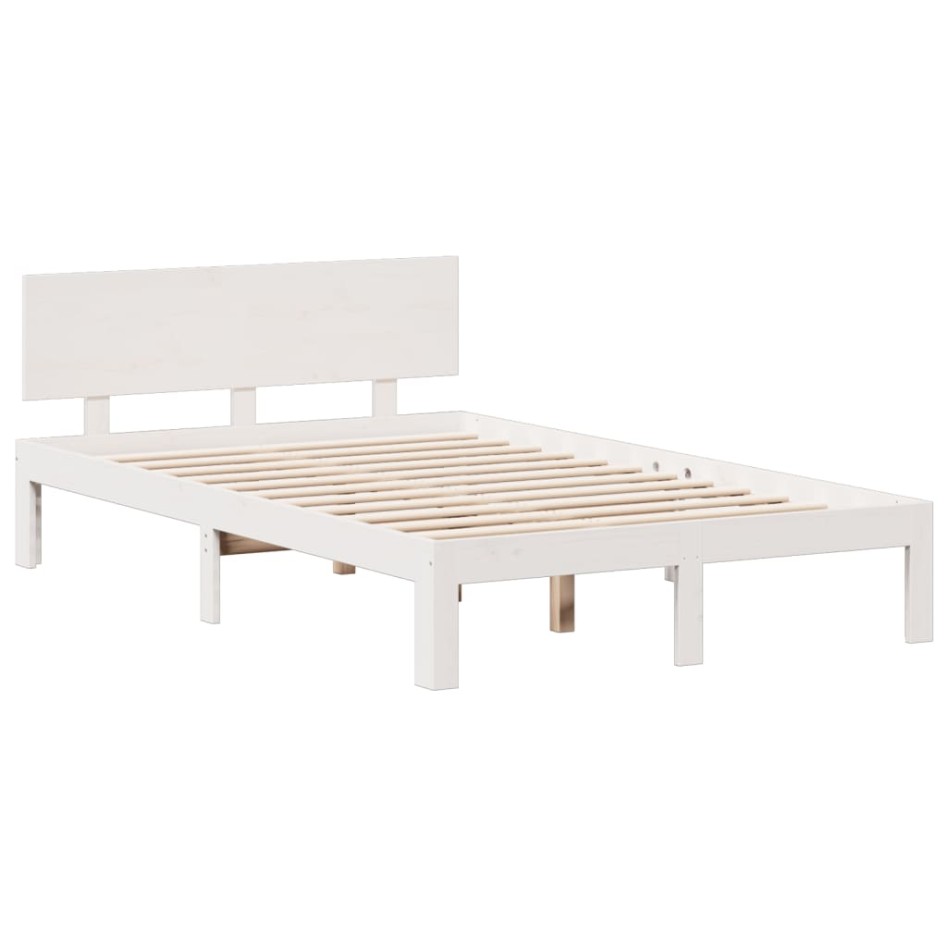 Cama con estantería sin colchón madera maciza blanca 135x190